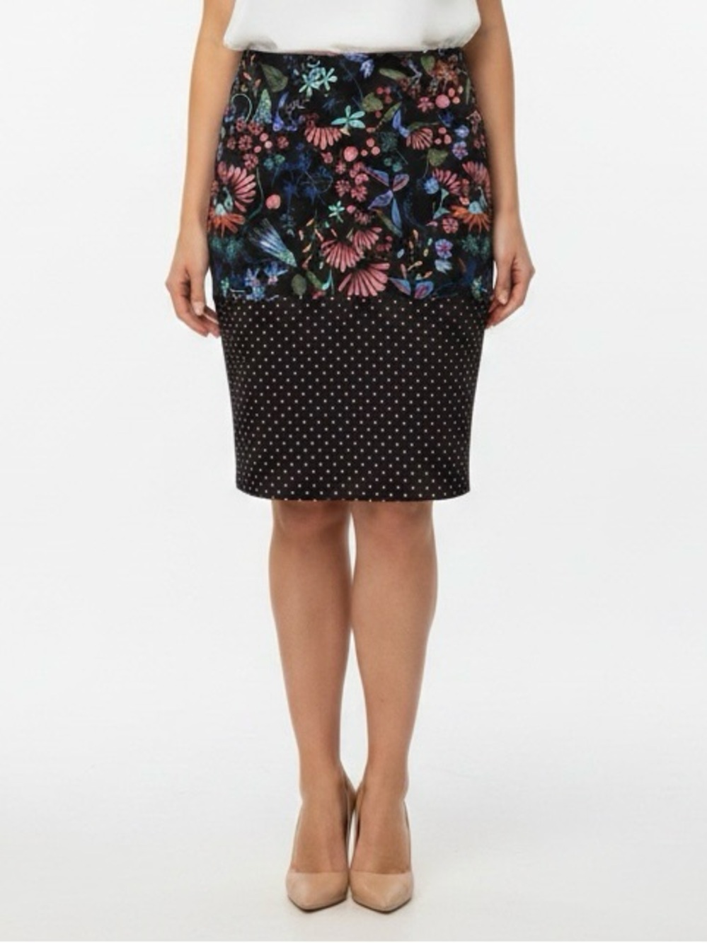 LuLaRoe Black Pencil Skirt with Pink, Blue & Green Floral Print